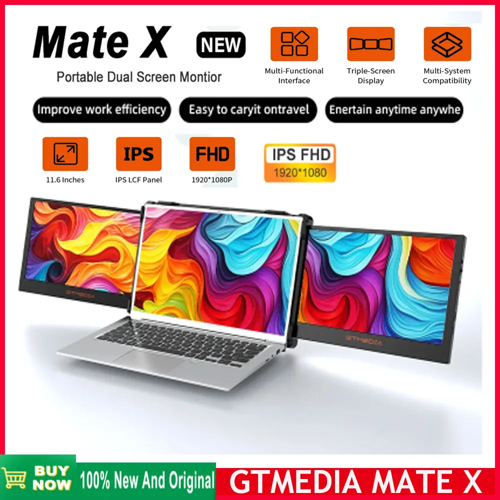 

[Genuine]GTMEDIA MATE X Portable Dual Screen Monitor 11.6 inch IPS FHD 195-degree rotation Support 13.1-17.3 inches laptop