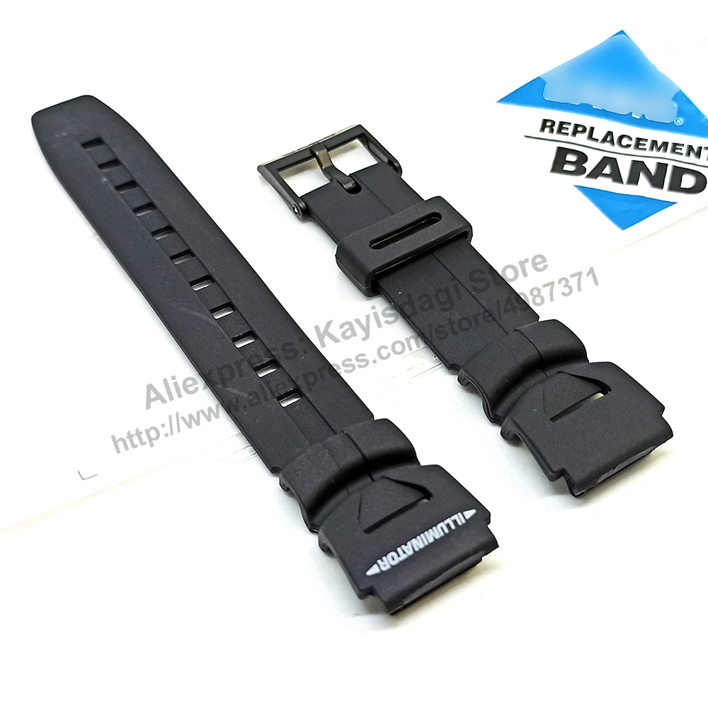 Fits/For Casio WS-300-1B , AQ-S800W - 18mm Black Rubber Replacement Illuminator Watch Band Strap