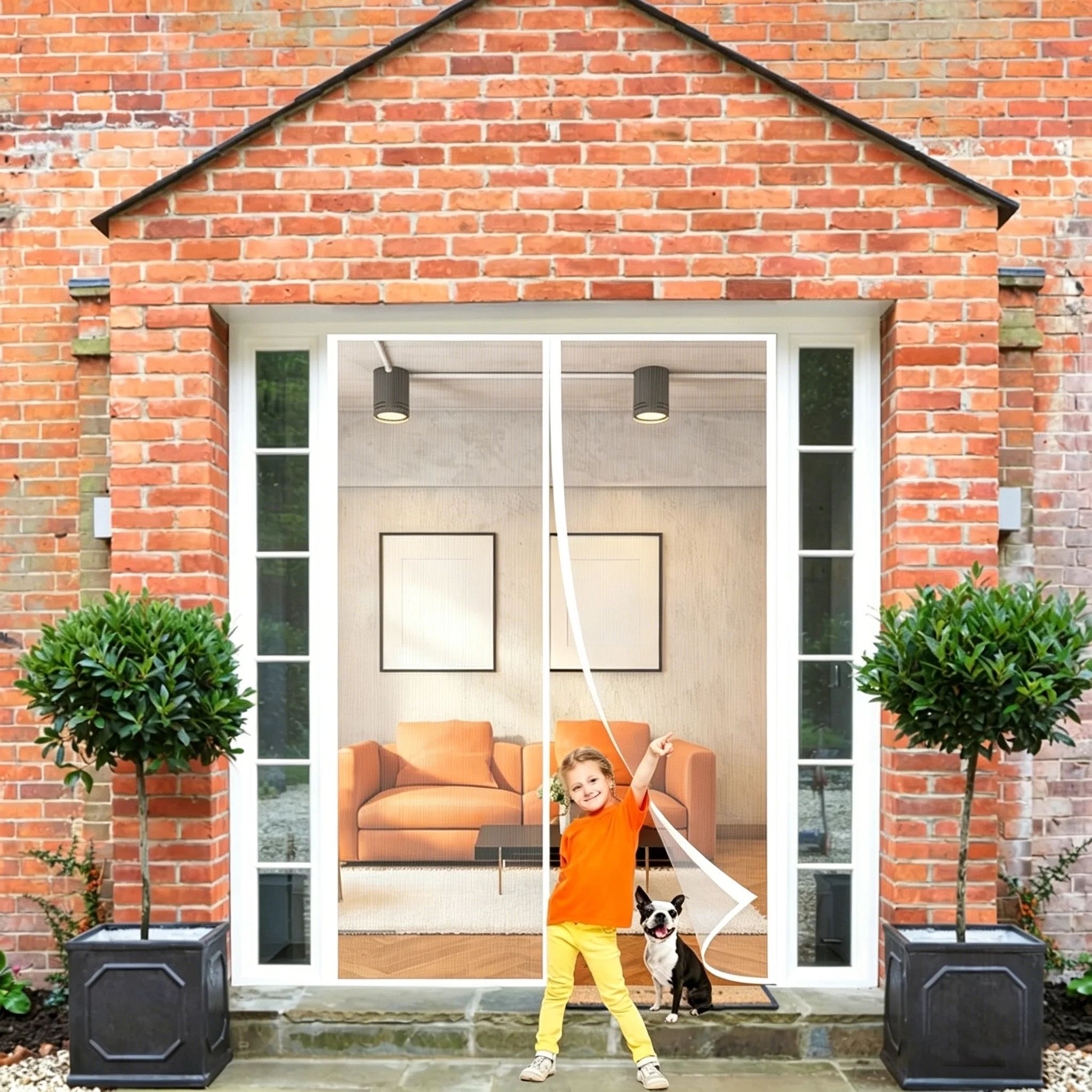 White Magnetic Mosquito Screen Door Curtain,Invisible Fiberglass Mosquito Net,Custom Size Auto Closing Anti-Insect Mesh Curtain