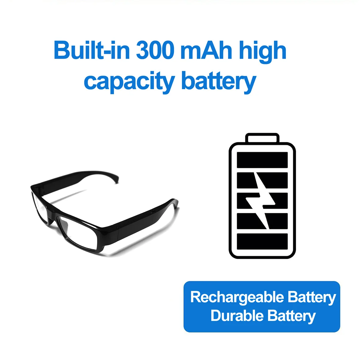 

Glasses Camera 1080P Portable Wearable Design Battery SD Card Storage One-Touch Quick Start Personal Daily Recorder
