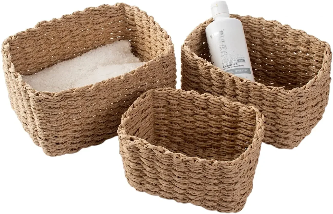 Set von 3 Körbe, Geflochtene Lagerung Körbe, Lagerung Boxen für Zubehör, Make-Up, bad Veranstalter,