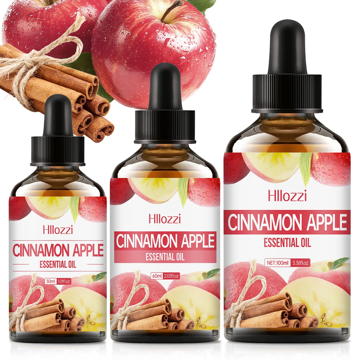 Aceite esencial de manzana y canela, una combinación de notas lanosas y afrutadas, es adecuado para masaje corporal y cuidado del cabello.