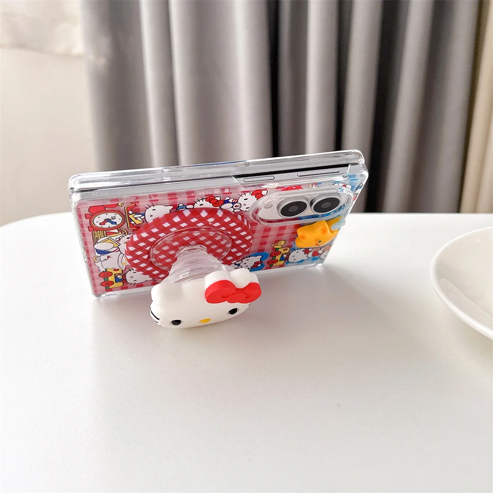 Koreańskie etui na telefon z motywem kreskówkowego kota w kratę, z magnetycznym uchwytem, do Samsung Galaxy Z Fold 8 Ultra, Fold 7, Fold 6, Fold 5, z funkcją podstawki Magsafe i łańcuszkiem. — zdjęcie produktu 6