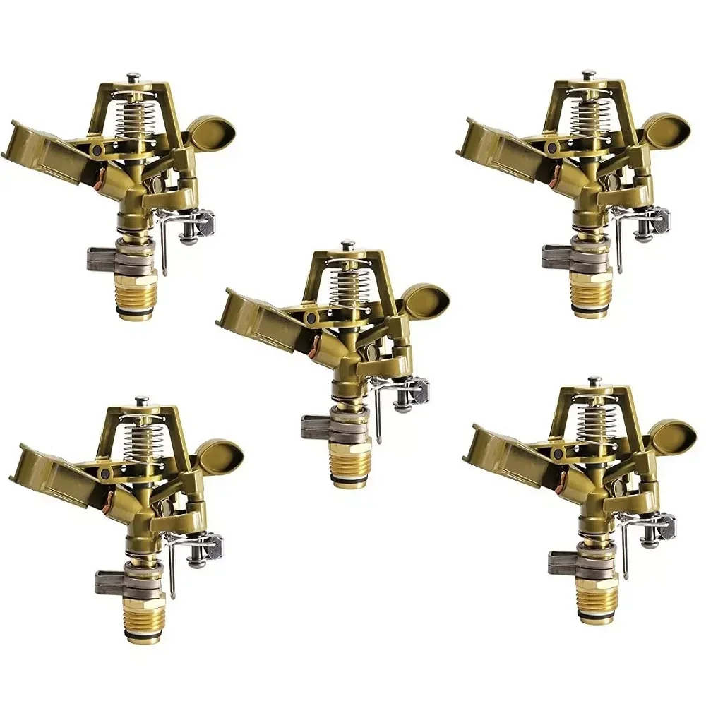 Pacote 5 rega sprinklers latão zinco 1/2 "ajustável. Alcance de 12 a 15m. Caudal 9 a 20