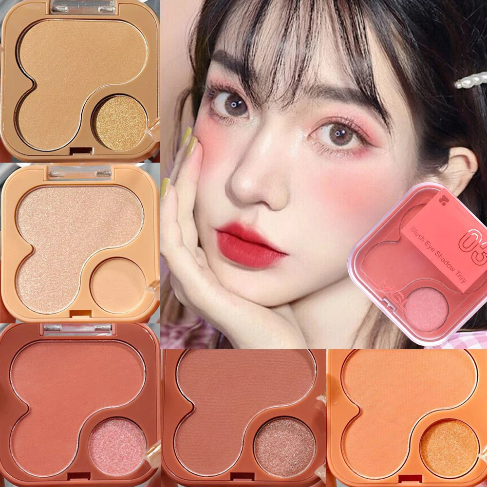 New Double Color Blush Eye Shadow Palette Matte Highlight Rouge Makeup Brighten Silkworm Eyeshadow Powder Waterproof Face Makeup