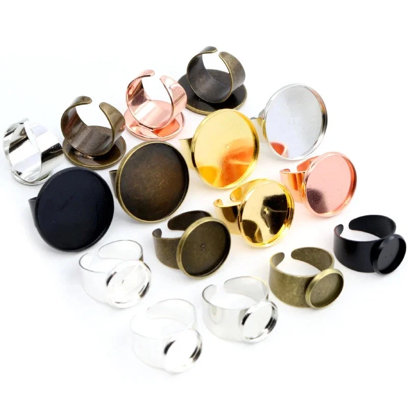 12mm 14mm 16mm 18mm 20mm 25mm 6 kolory mosiądz regulowany pierścień ustawienia Blank/, dopasowanie 14-25mm szkło Cabochons, przyciski ramki — zdjęcie 2