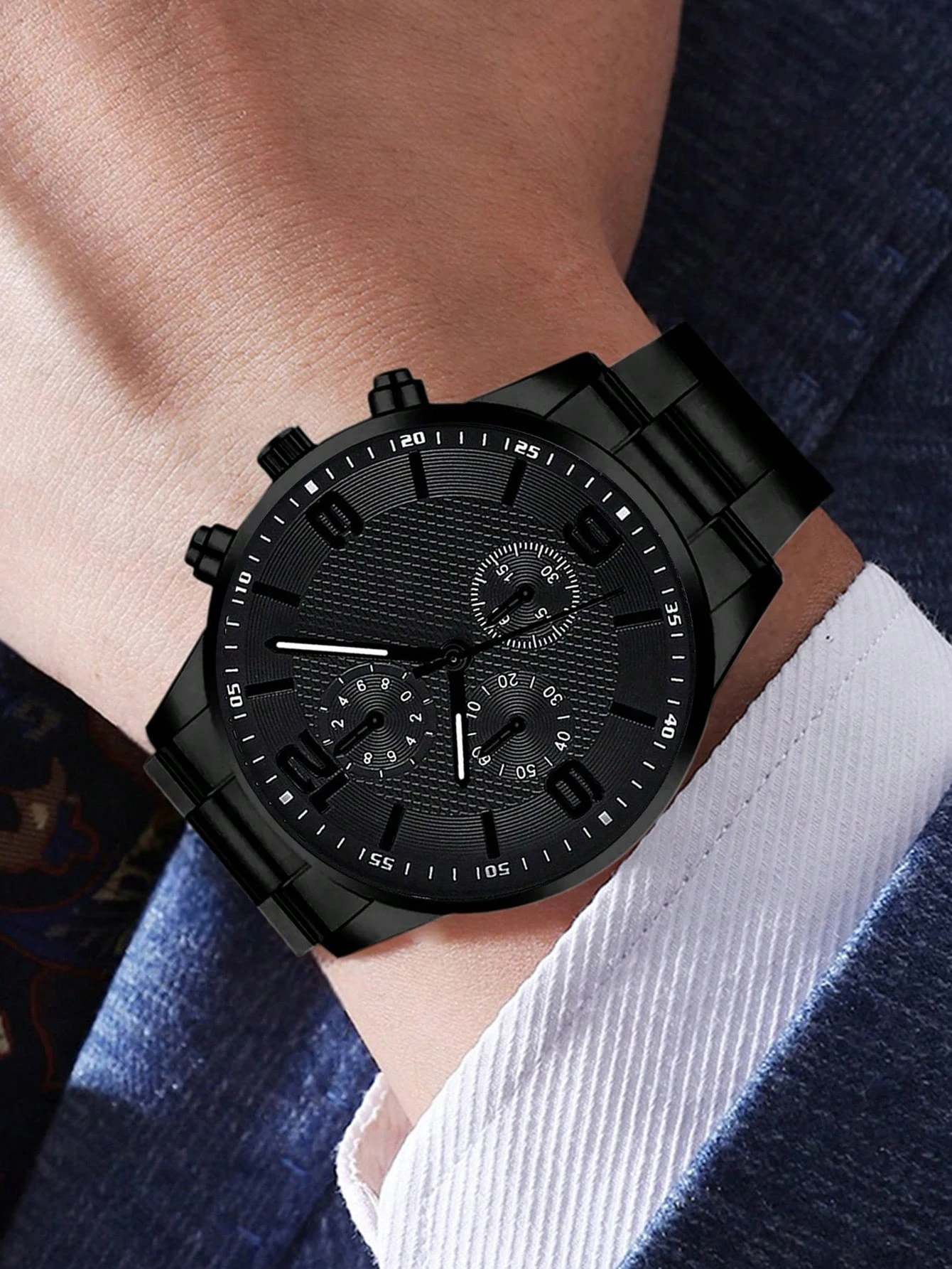 4-Piece Set, Men's New Fashionable Quartz Watch with Matching Color Bracelet, Cross Pendant Necklace, and Ring, Versatile for Everyday Casual Wear, an Excellent Accessory for Travel, Dates, and Gatherings, Suitable as a Holiday Gift.