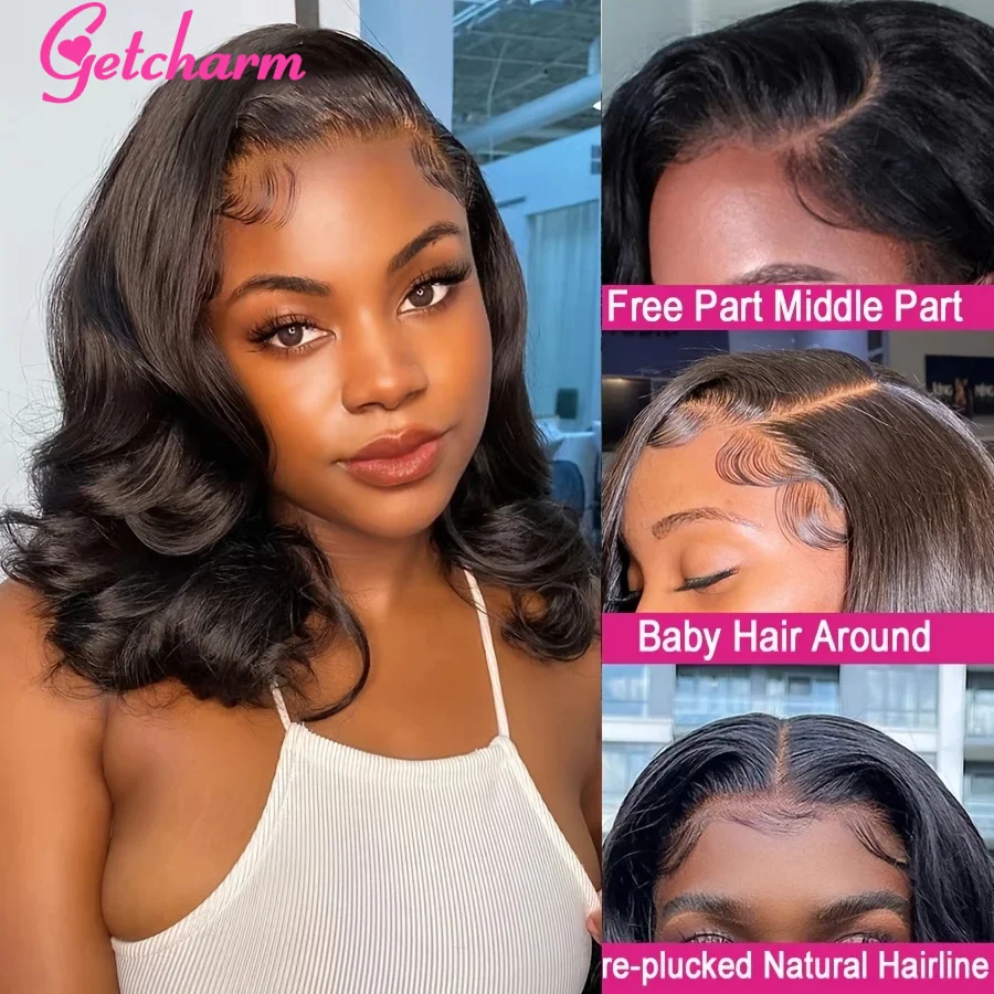 Glueless Wigs Body Wave Bob Wig 13x4 HD Transparent Lace Front Human Hair Wigs Brazilian Short Bob Wigs Pre Plucked Natural Hair