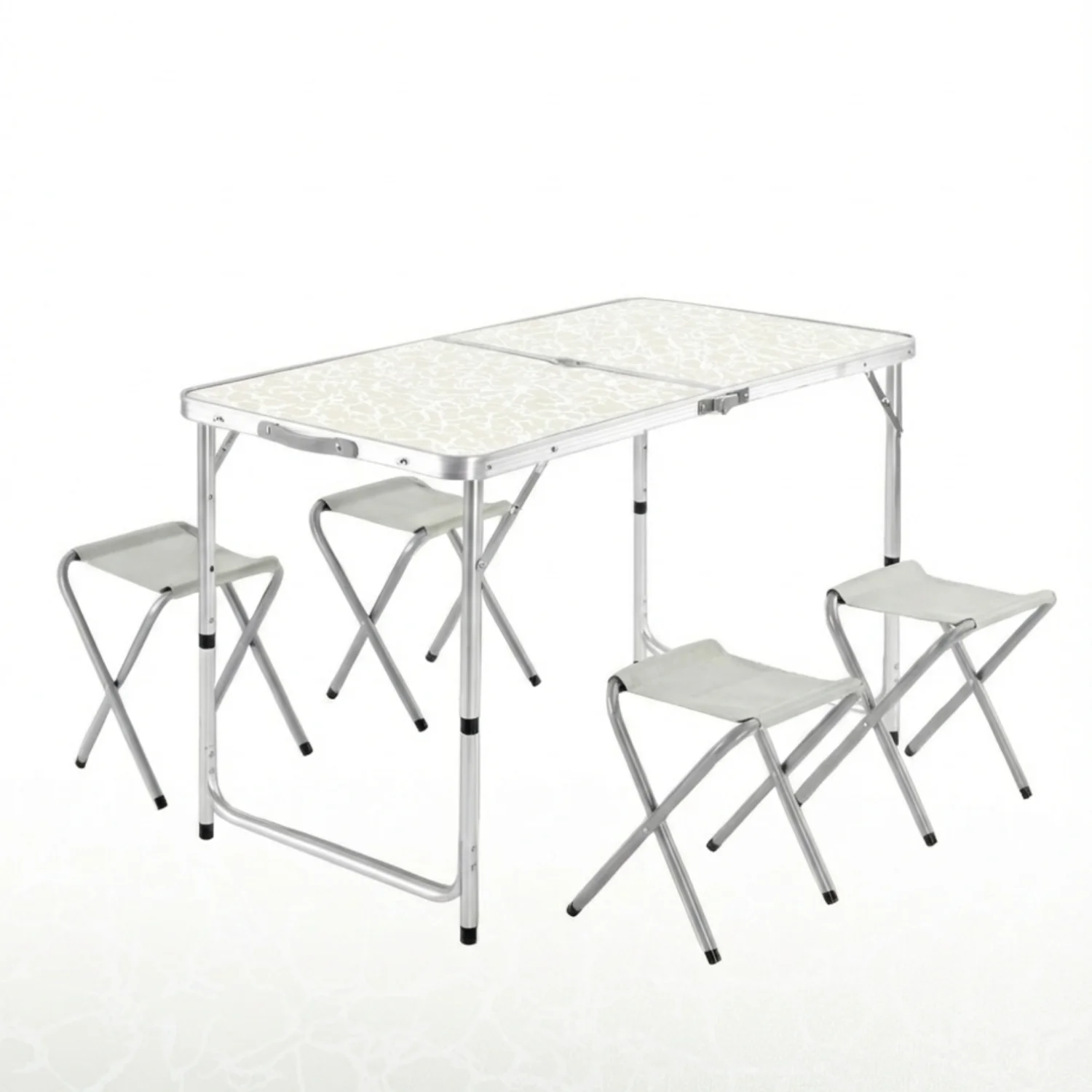 Mesa de Camping Plegable Tipo Maletín | Juego de Mesa y 4 Taburetes | Altura Regulable | Set Portátil para Picnic, BBQ y Jardín