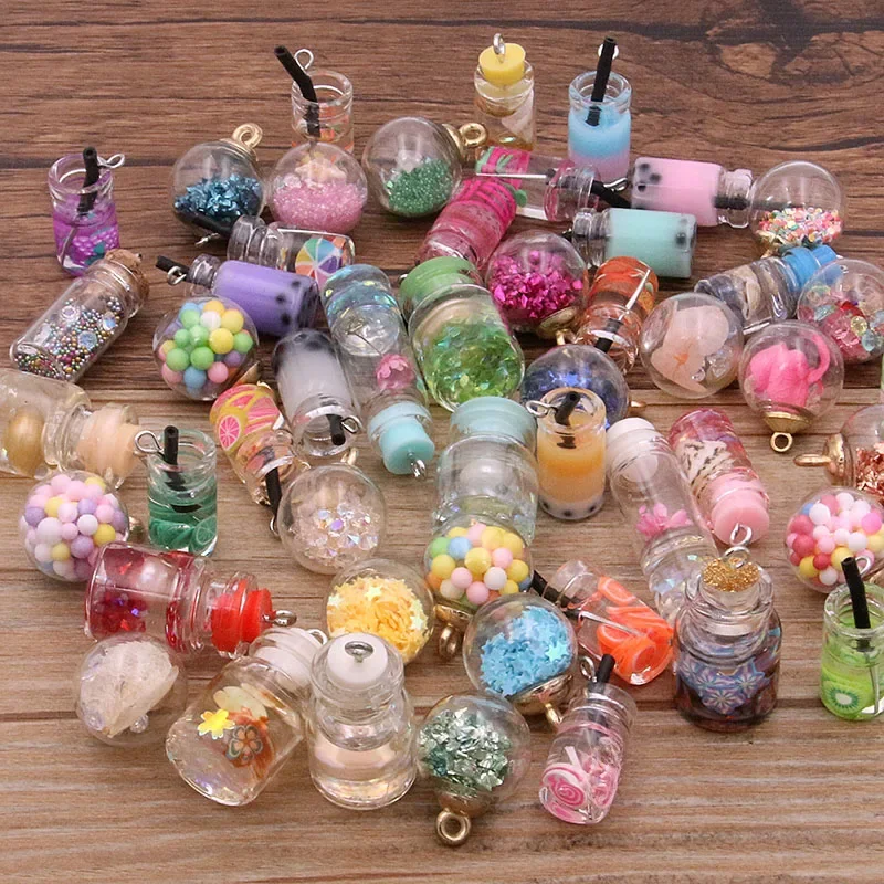 Mélange de bouteilles en verre, 10 pièces, 8-30 Styles, tasse de thé au lait, boule, boucles d'oreilles, breloques, résultats de bricolage, porte-clés, Bracelets, pendentif pour la fabrication de