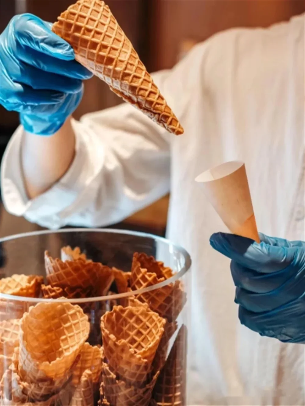 Cône de gaufre rose, ensemble coloré, présentoir de Table de magasin, jouet, Machine à crème glacée, plateau de pratique réutilisable, modèle alimentaire, Asmr artificiel en Pvc, bricolage