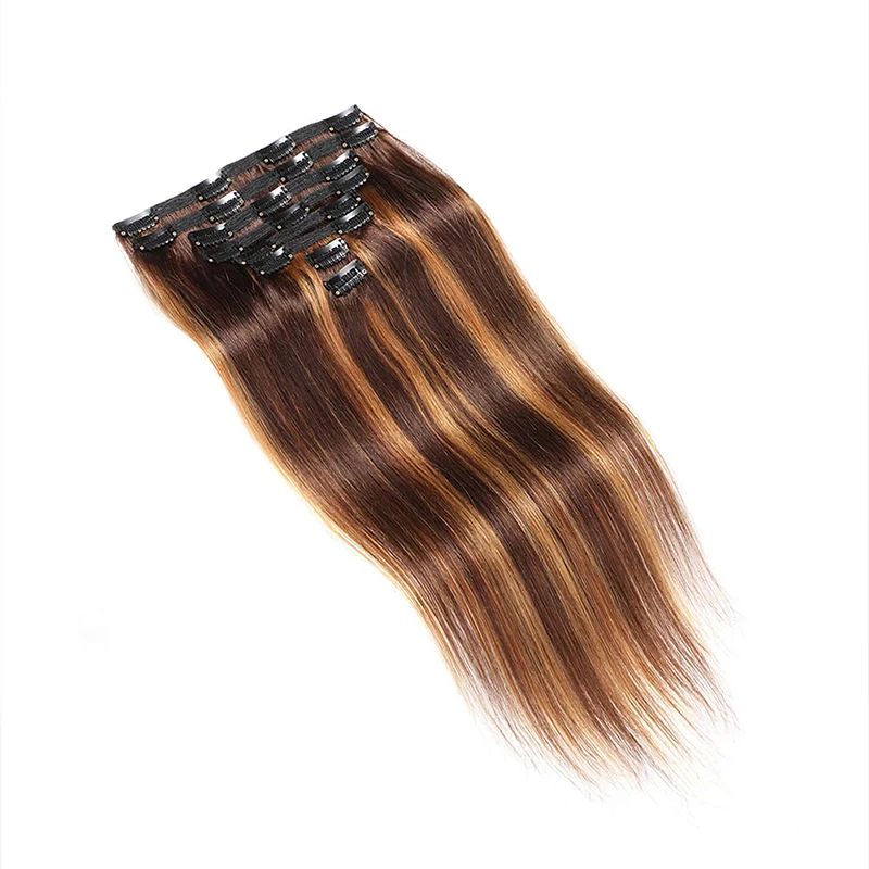 وصلات شعر بشري بكر ، مشبك مستقيم ، تمييز ، لحمة مزدوجة ، P4 ، 27 لون ، 8 2.8 #2