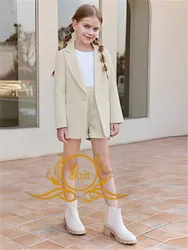 Fashion Girls 2 Piece Outfit Button Front Long Sleeve Blazer and Short Pants Suit Set 2-16 Years Old