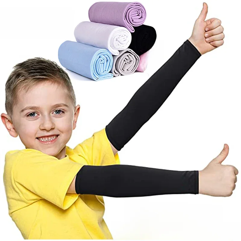 AliExpress NONE 1 Pair Summer Kids Ice Silk Sun Protective Solid Sleeve Cover Sun UV50 Protection for Girls Boys Arm Warmer Cycling Running