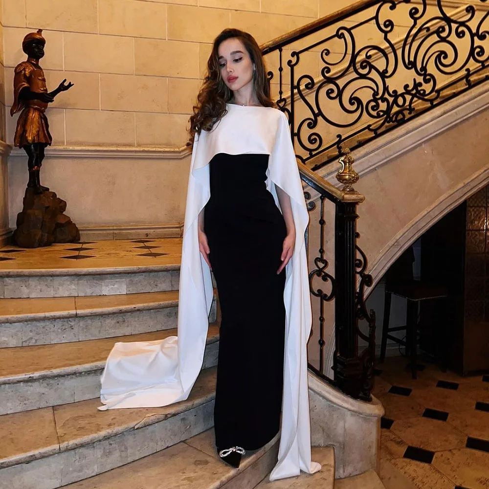 

Msikoods White Black Arabic Prom Party Dresses Robe De Soiree Evening Gowns Long Sleeves Women Celebrity Dinner Dress