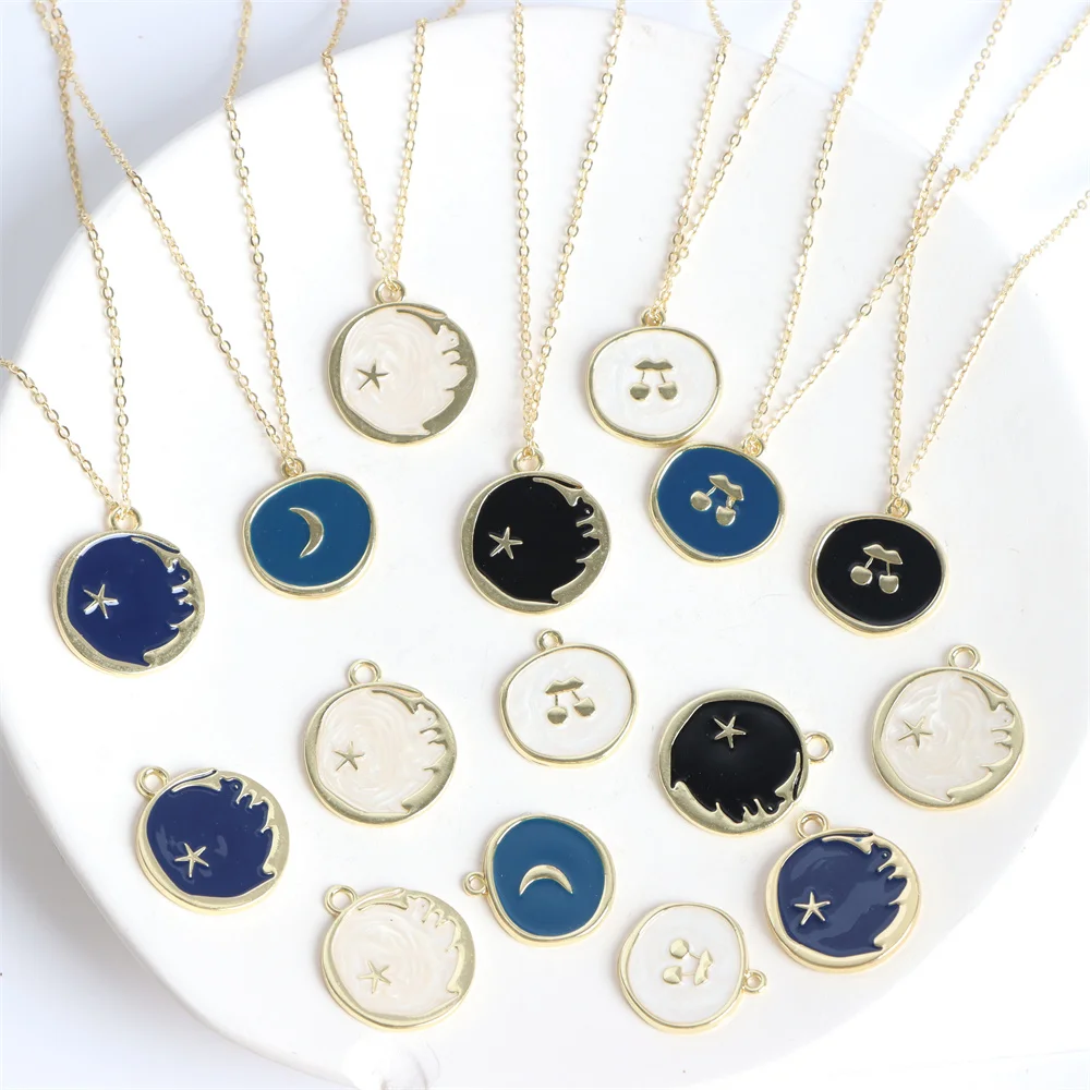 

20Pcs/lot Fashion Women Drip Oil Necklace Butterfly Moon Star Flowers Pendant For Girl Lovely Neck Jewelry Wholesale