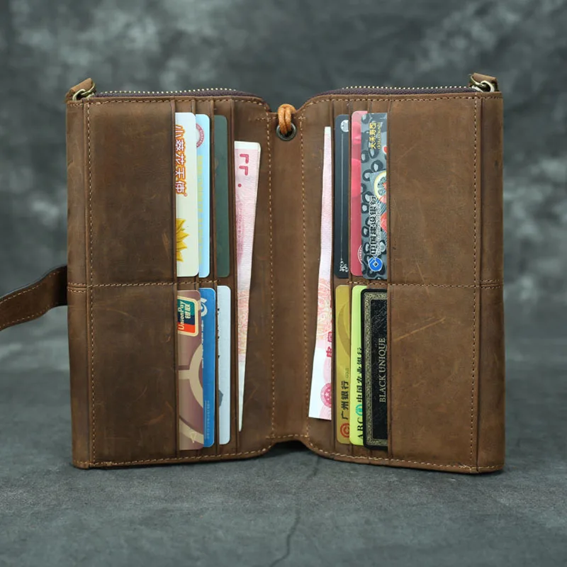 Men Clutch Bags Large Capacity Male Wallets Genuine Leather Long Purse Man Phone Bag Card Holder Wallet Clip