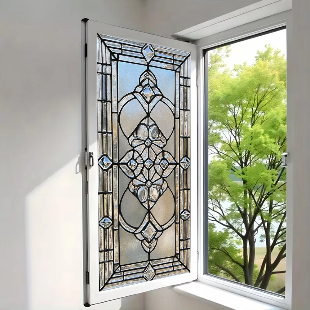 1 Rolle Vintage-Bleiglas-Fensterfolie, Sichtschutzfolie, Kathedralen-Dekor, statisch haftend, mattiert, 17,7 x 39,4 Zoll – für Schlafzimmer, Terrassentür