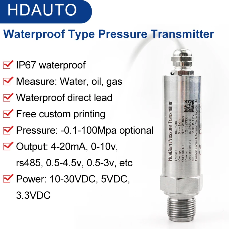 

IP67 4-20mA Waterproof Pressure Transmitter Diffusion Silicon High Precision Outdoor Rainproof 1m Cable Outlet Pressure Sensor