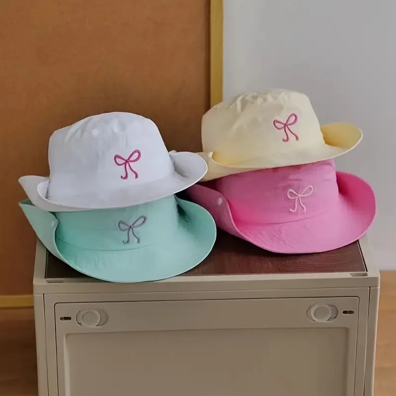 Candy Color Quick-Drying Adjustable Bowknot Polyester Fisherman Hat Sun Protection Outdoor Mountaineering Breathable Summer Hat