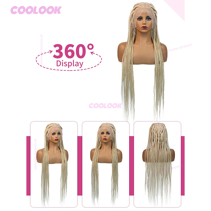36 ''Hartvorm Vlechten Pruik Synthetische Full Lace Gevlochten Pruik Voor Vrouwen 613 Box Vlechten Lace Front Gevlochten pruiken