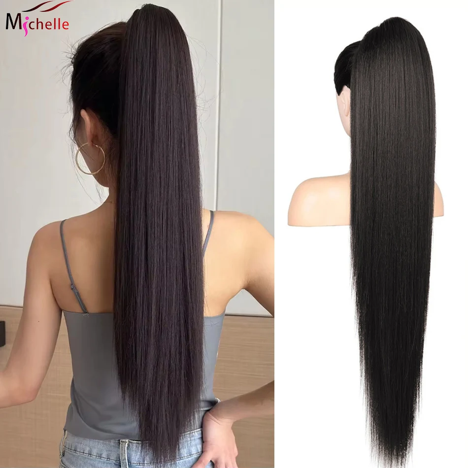 

Накладной хвост-шиньон 26 дюймов, прямой, на завязках, натуральный цвет, 100% бразильские человеческие волосы, с заколкой для крепления