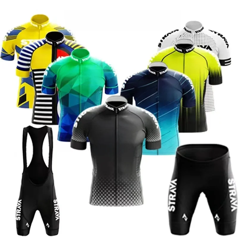 AliExpress Strava Pro Cycling Jersey Set Summer Short Sleeve Breathable Men's MTB Bike Cycling Clothing Maillot Ropa Ciclismo Uniform Suit