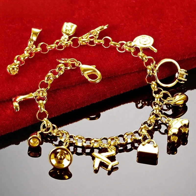 ALIZERO 18K złote buty / Lollipop / gitara / dzwonek Charms bransoletki dla kobiet prezent ślubny Lady Fashion Jewelry — zdjęcie 2