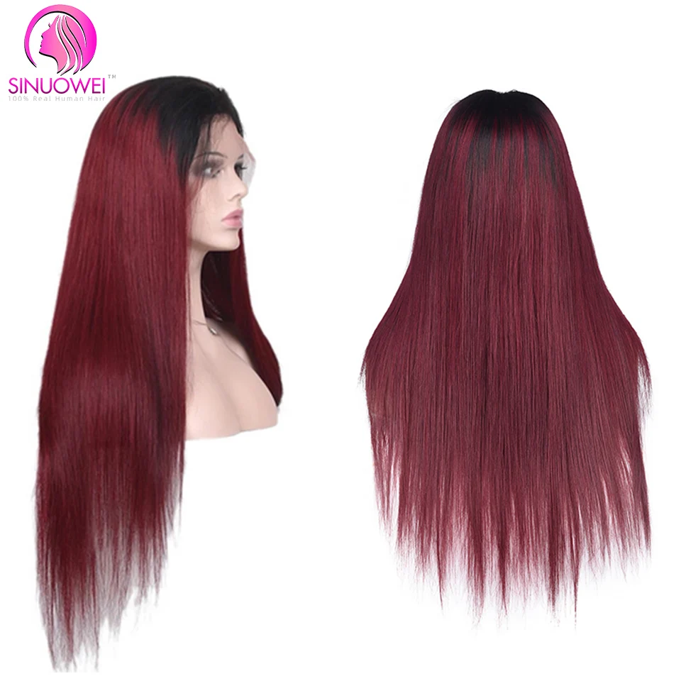 1B/99J Straight Wigs Human Hair 4x4 Closure Wig Brazilian Burgundy T Part Lace Front 28Inch Wigs For Black Women Pre Plucked