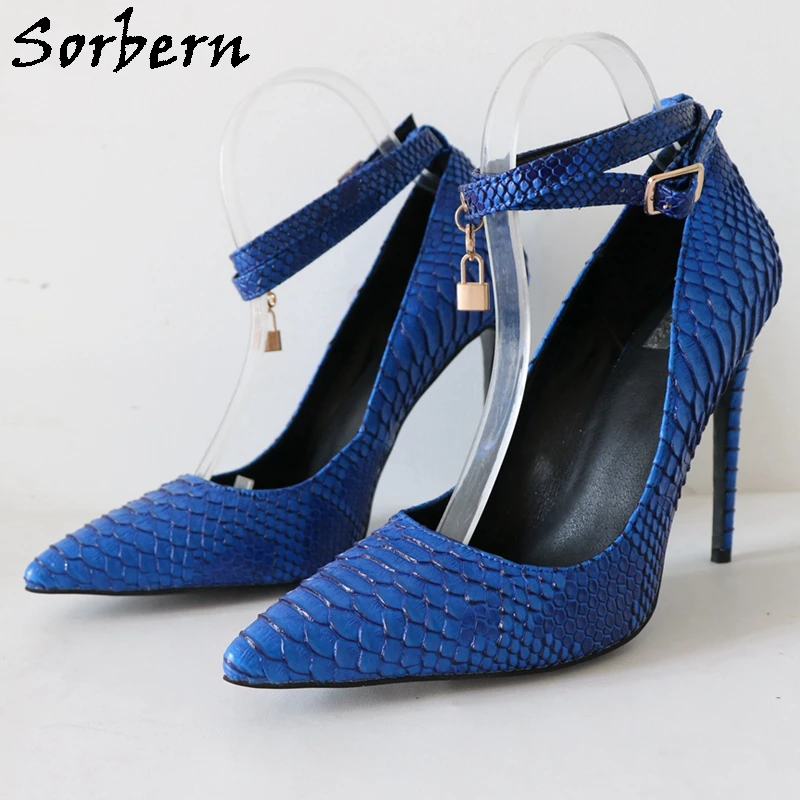 Sorbern Fish Scales Women Pumps Shoes High Heels Ankle Straps Designer Locks Drop Women Pointed Toe Stilettos Party Heeled