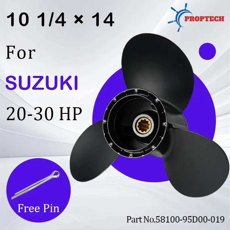 Outboard Propeller 10 1/4x14 for Suzuki 20 25 30HP Boat Motor Aluminum Alloy Screw 3 Blade 10 Spline Marine 58100-95D00-019