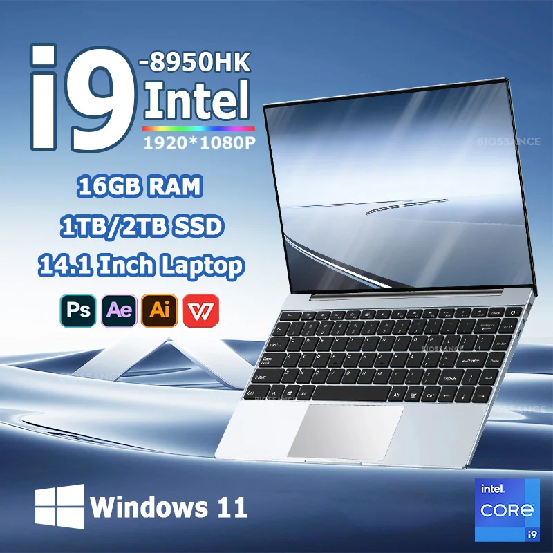 Ordinateur portable Windows 11 Pro Office Gaming Lapdrugs PC Gamer, ordinateur portable portable 14.1 ", Intel Core i9 8950Ian, 16 Go DDR4, 1 To, 2 To SSD