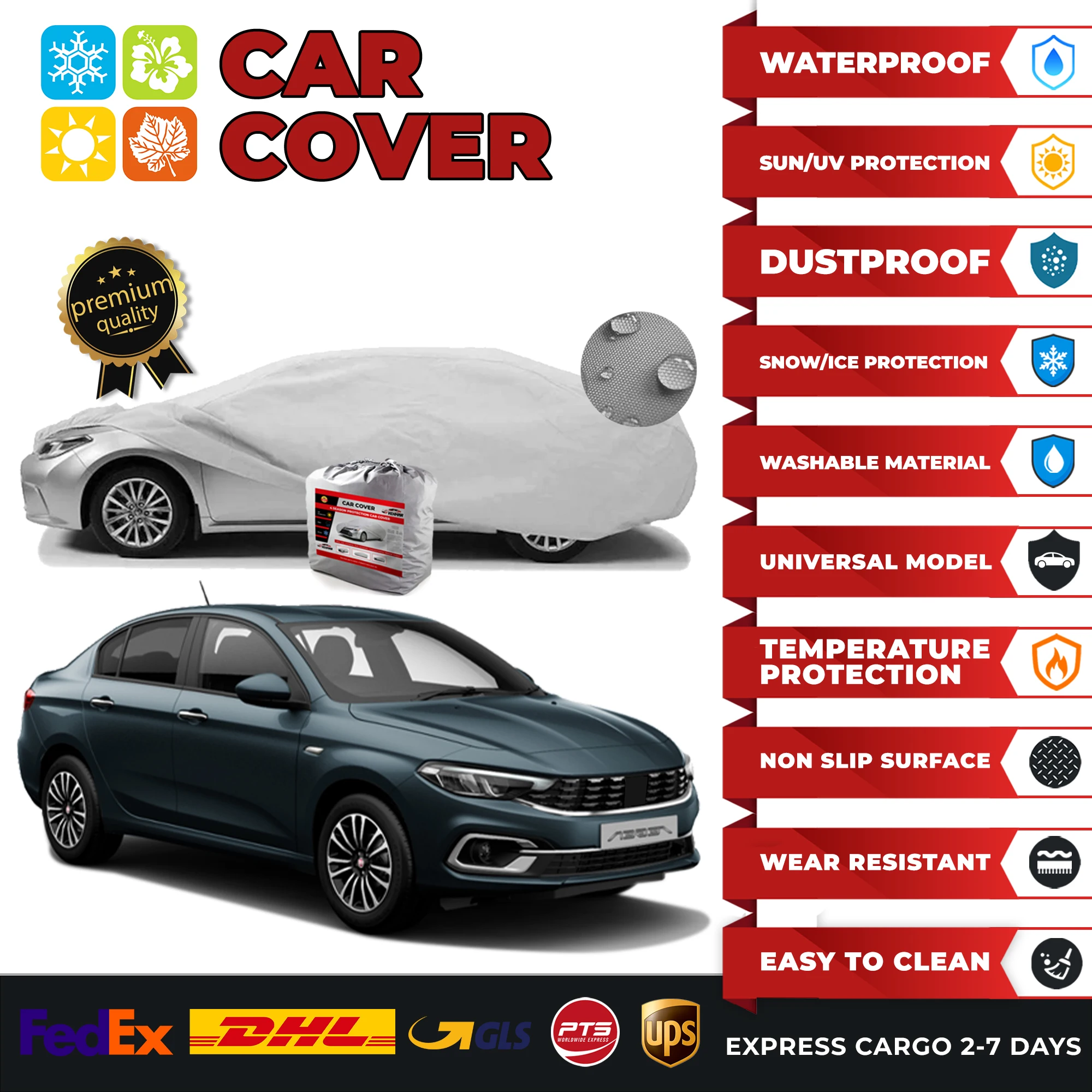 Car Cover for Fiat Egea Sedan Universal Car Covers Indoor Outdoor Full Auto Cover Sun UV Dust Resistant Protection