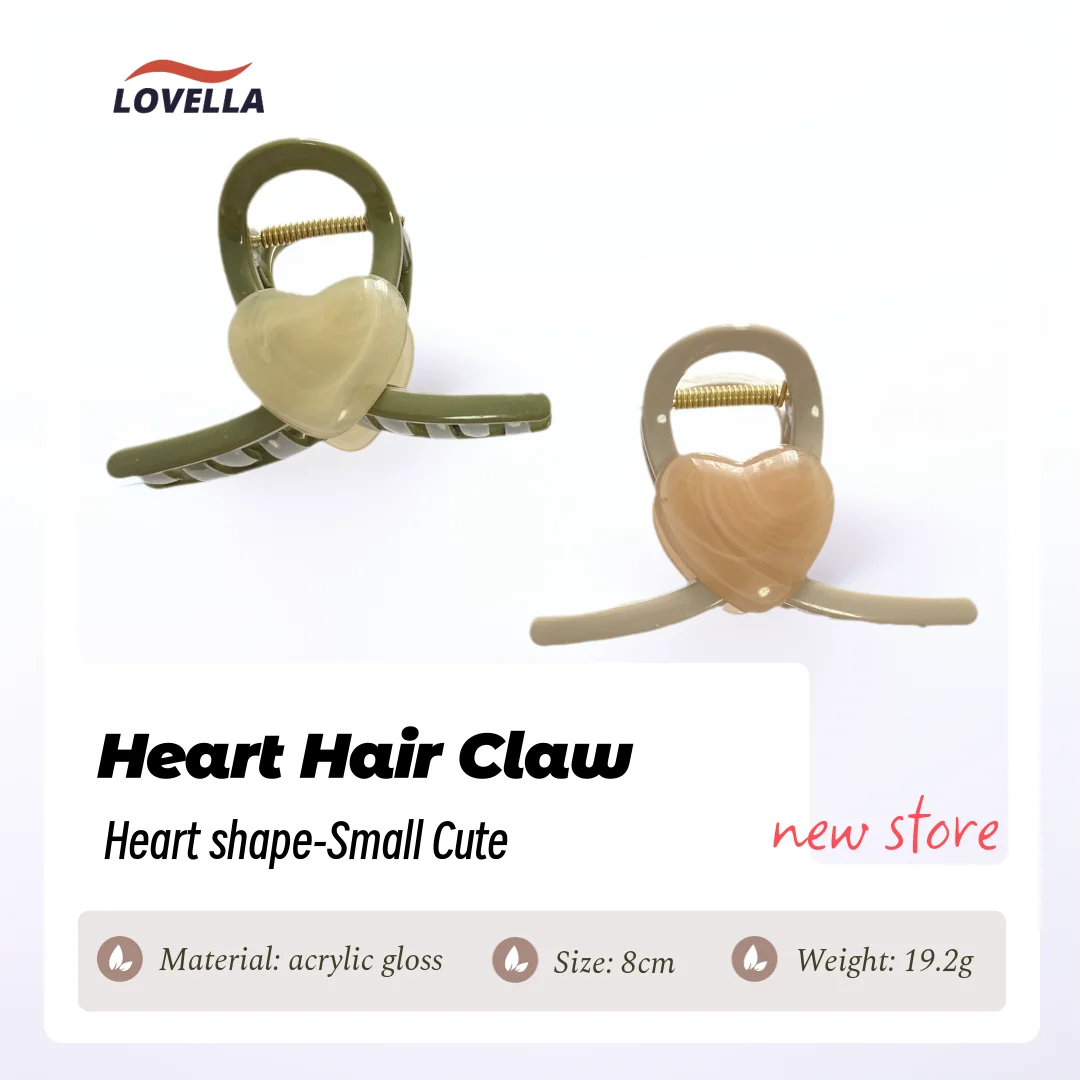 LOVELLE Heart Shape Small Size 8CM Cute Hair Clip Claws Hair Using Acrylic Gloss Hair Decoration for Women Strong Quality