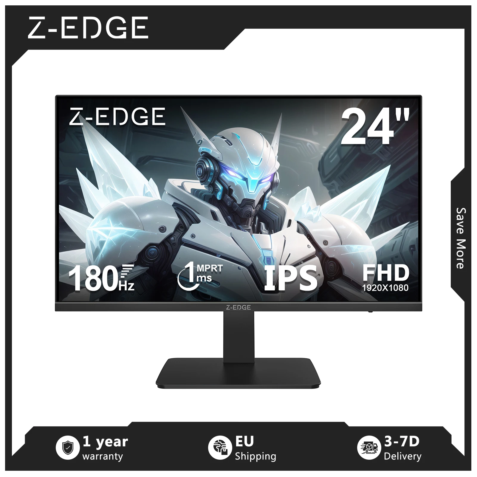 Monitor da gioco Z-EDGE da 24 pollici 180 Hz, 1920 x 1080 Full HD, 1 ms MPRT, luminosità 350 cd/m², pannello IPS 16:9, HDR10, FreeSync, design con cornice ultrasottile, compatibile VESA