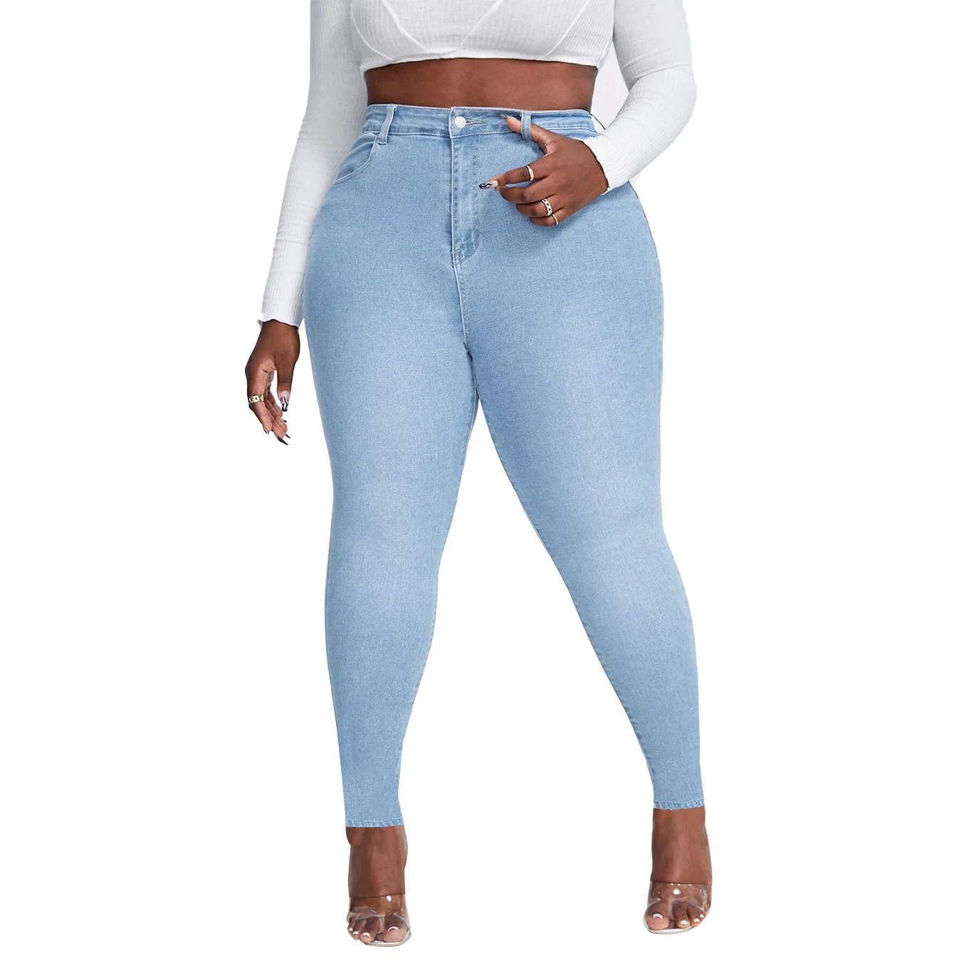 2023 New Women\'s High Waist Plus Size Jeans Fashion Stretch Skinny Denim Pencil Pants Casual Female Trousers XL-4XL Drop Ship