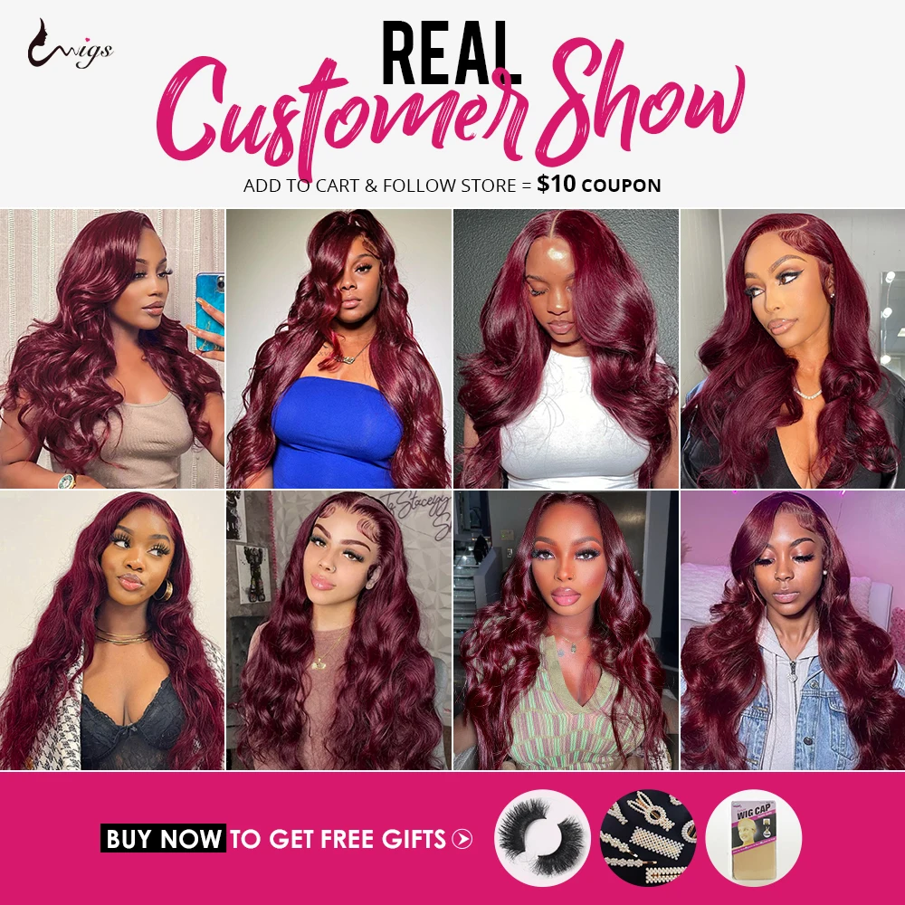 Uwigs Burgundy 99J Body Wave 13x4 13x6 Lace Front Wig 100% Human Hair Wig 4x4 Transparent Lace Closure Wig Brazilian Human Hair