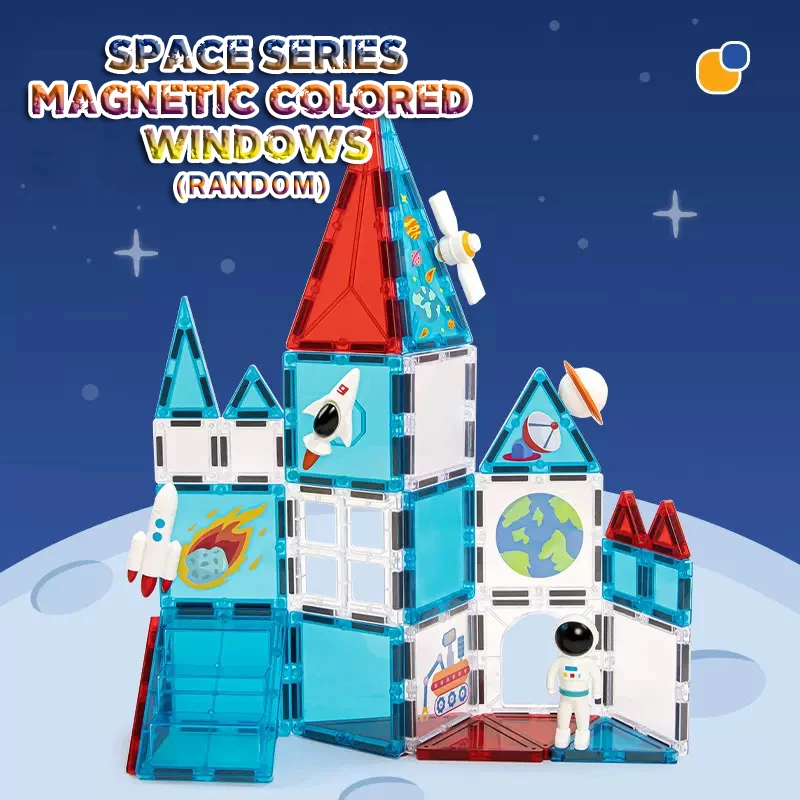 Bloques de construcción magnéticos con ventana de colores de astronauta espacial de 2,95 ", Kit de construcción de camiones magnéticos, paquete de recarga de vehículos, juguetes STEM