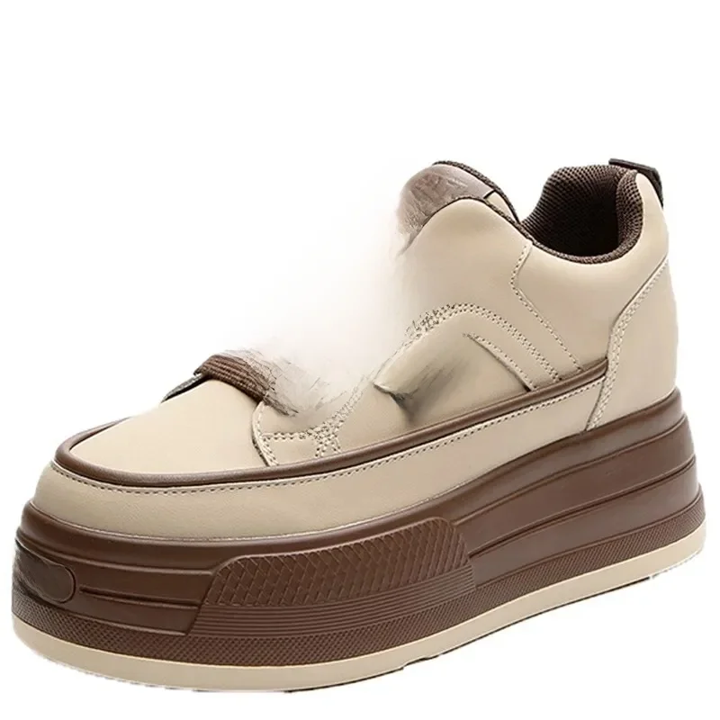 Baskets compensées à plateforme en cuir véritable pour femmes, chaussures à talons cachés, coordonnantes, chaussures plates, document mixte, mode, automne, printemps, nouveau, 8cm