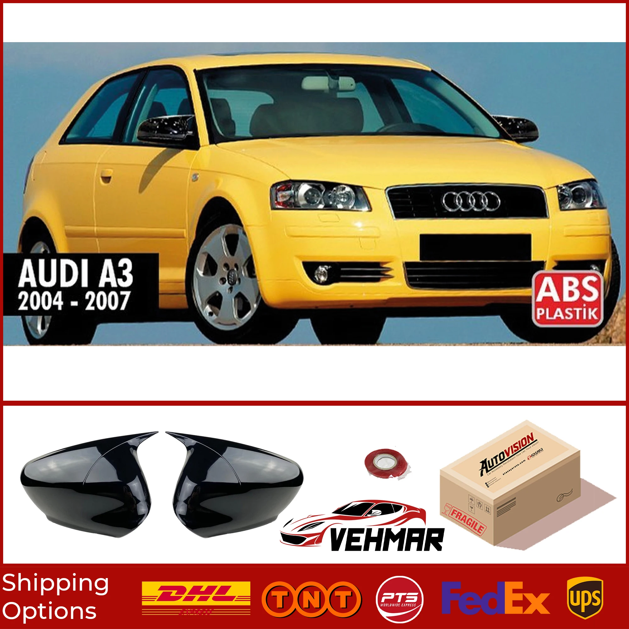 

Модель летучей мыши, зеркальный чехол для Audi A3 8P 8PA 2004 2005 2006 2007, яркий черный чехол с Бэтменом, автомобильные экраны, Внешние детали