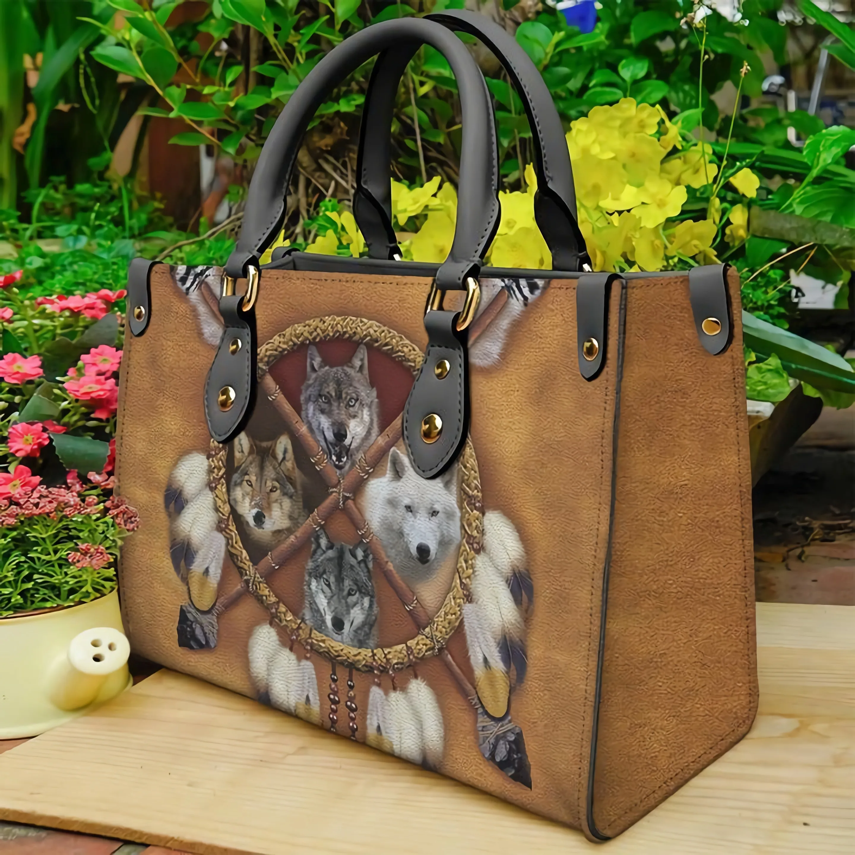 Cywgift Hot Sale Retro Wolf Design Casual Womens Tote Bag Fashion Pu Leather Handbag for Laides Cross Bags 2022