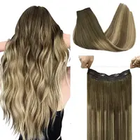 Extensiones de cabello humano Natural, extensiones de cabello de alambre Invisible, línea de pesca Remy Balayage Rubio Dorado liso con 4 Clips