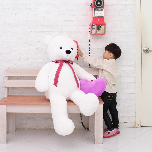 White Teddy doll skin 140cm large size bear doll + hard cushion (random shipping) doll birthday gift to go to love doll