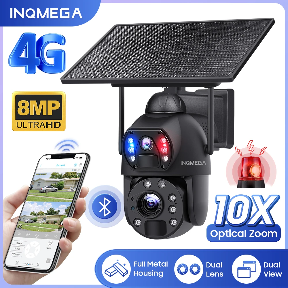 

INQMEGA 8MP Solar Powered Camera with Optical Zoom Outdoor WIFI/ 4G Kamera Two PIR Human Dection Voice Audio Security Protection