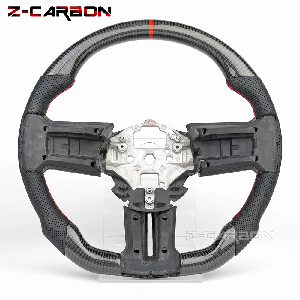 

Carbon Fiber Steering Wheel Perforated Leather For Ford Mustang 2010 2011 2012 2013 2014 Steering Wheel Red Stitching Customize