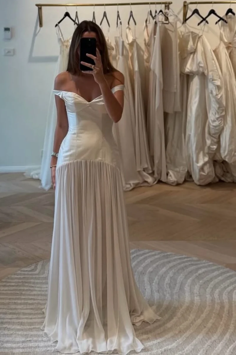 Jessica Satin White Evening Dresses Sexy Off-shoulder Chiffon Prom Dresses Formal Occasion Ladies Vestidos De Fiesta Customized