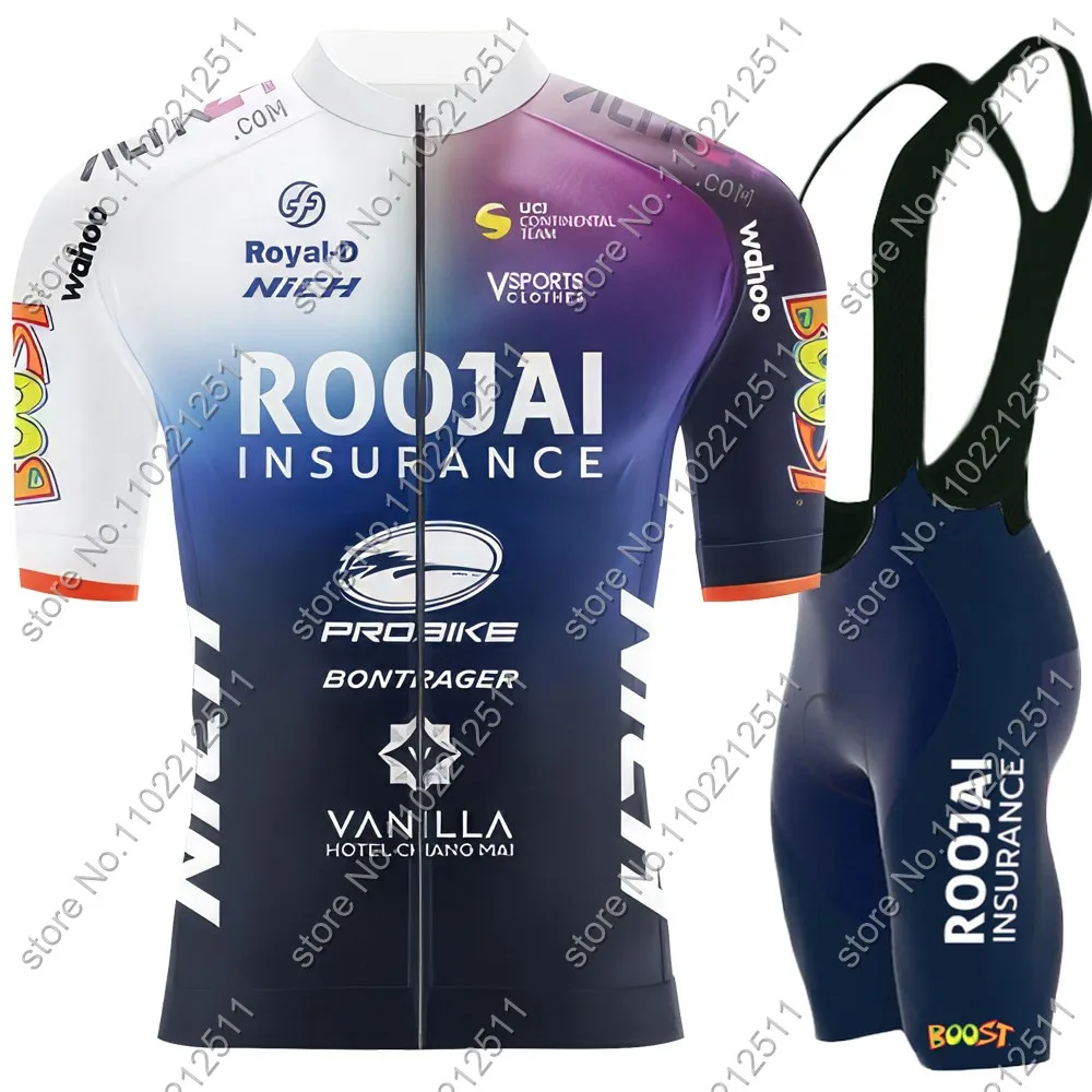 Team Roojai Insurance Cycling Jersey 2024 Set Short Sleeve Thailand Clothing Mens Road Bike Shirts Suit Bicycle Bib Shorts MTB