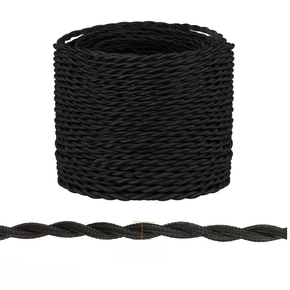 Fil électrique torsadé Vintage, câble Textile noir 2x0.75mm, cordon de lampe Vintage Edison tressé, fil de lampe suspendue rétro