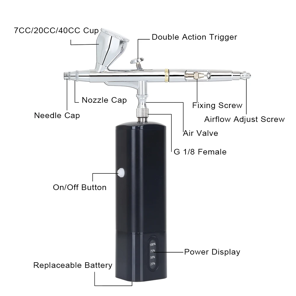 Best Quality Battery Replaceable  Airbrush Compressor Air Brush Kit Auto Start Stop Mini Portable Cordless Personal Pump