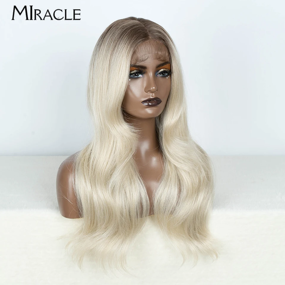 MIRACLE-Perruque Lace Front Synthétique pour Femmes Noires, Perruque Cosplay Ondulée, Perruques Blondes Ombrées, Faux Cheveux, Vidéo, 24 Pouces